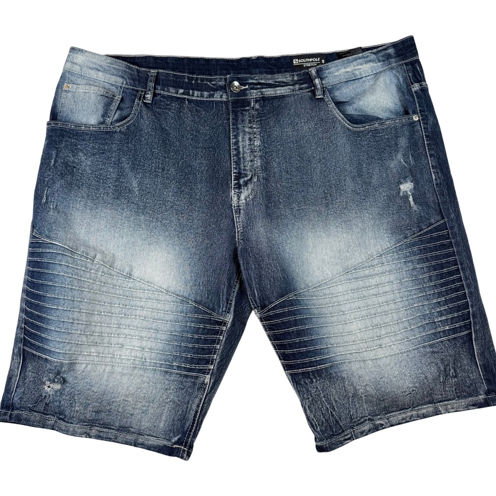 Southpole Mens Size 48 Blue Stretch Denim Moto Biker Jean Shorts‎ Baggy Y2K